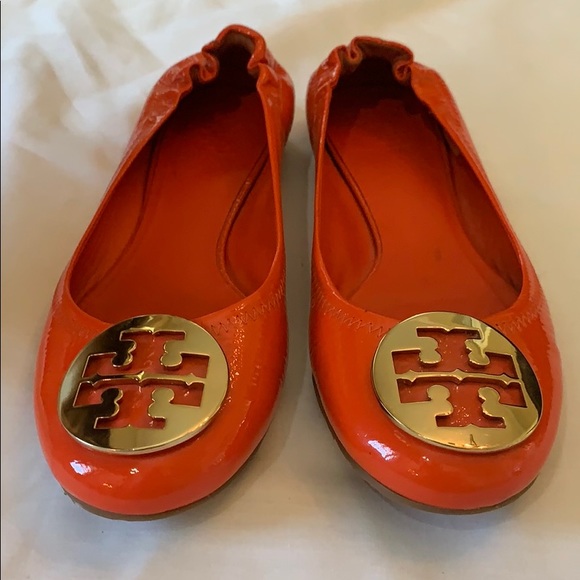 Tory Burch Orange Ballet Flats w Gold HW Size 8.5 - Picture 7 of 8